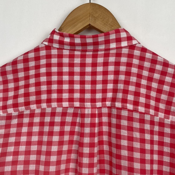 J.Crew M Factory Shirt Button Down Gingham Plaid Hot Pink White Cotton - Picture 10 of 11